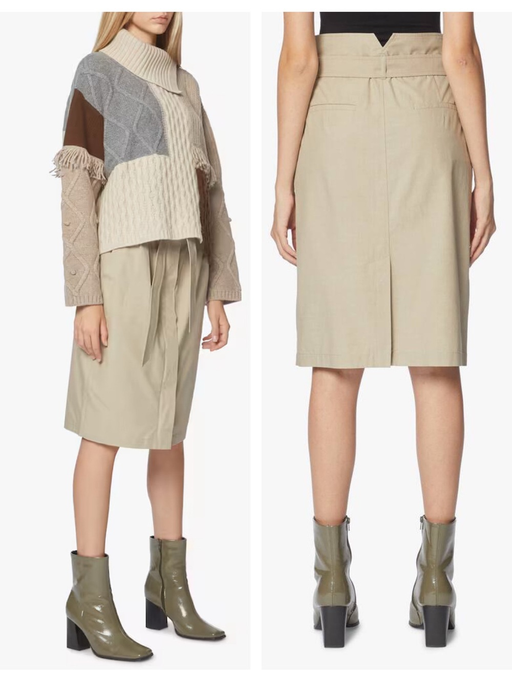 Weekend Max Mara Beige Nabulus Paperbag-Waist Midi Skirt with Tie Size 8
